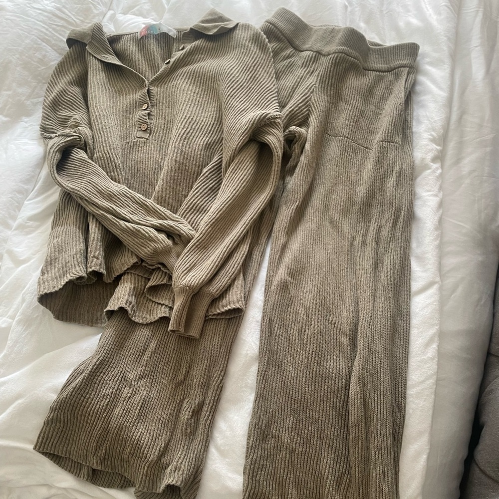 Free People Olive Wide Leg Pants & Jumpsuit Set